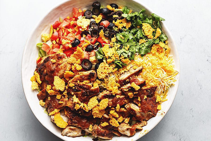 Try This keto-friendly taco salad with Chicken and Cheese Crisps. 